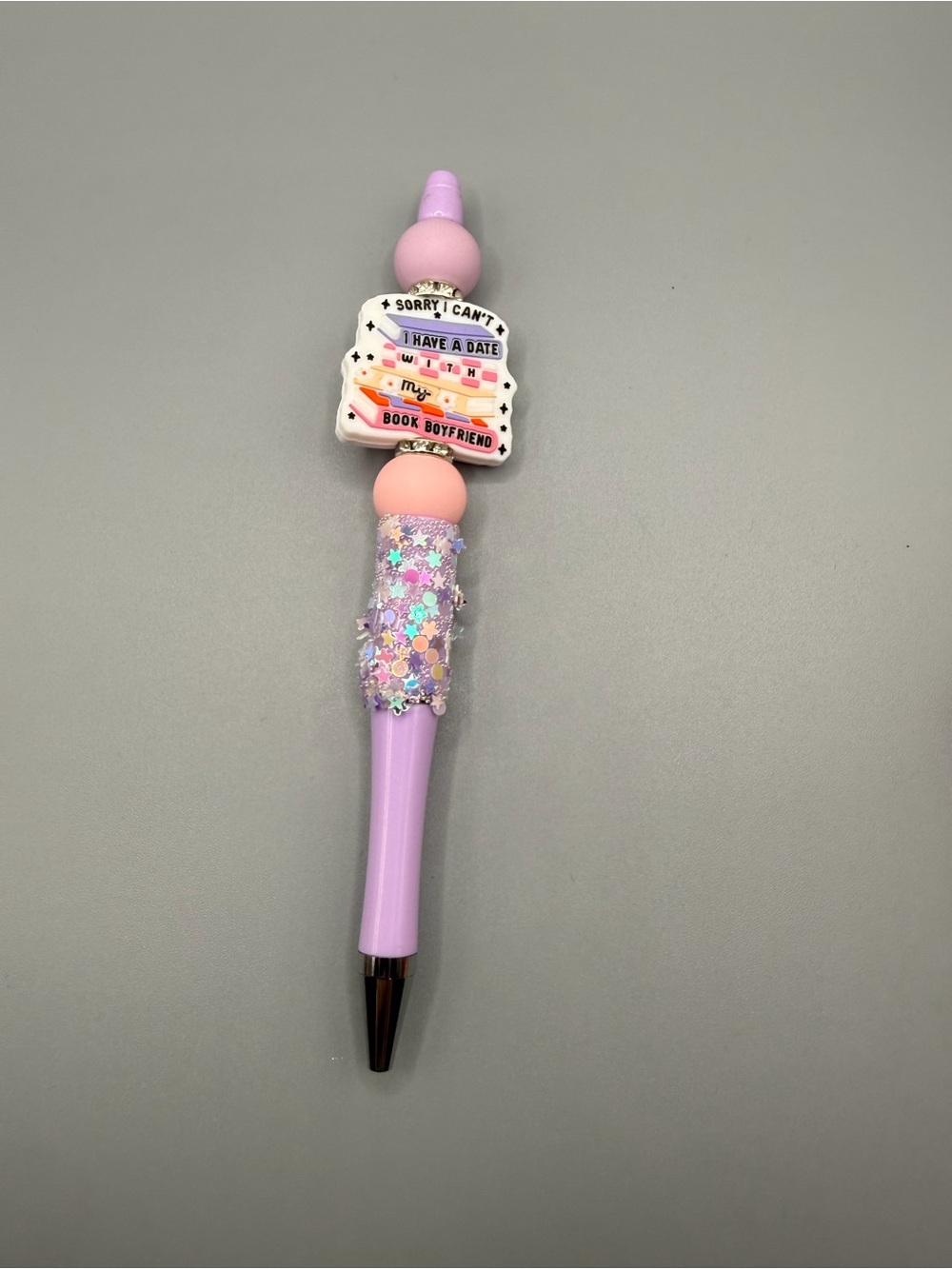 Lilac Novelty Pen with Pink Accents and Glitter  - Handmade #O0148C